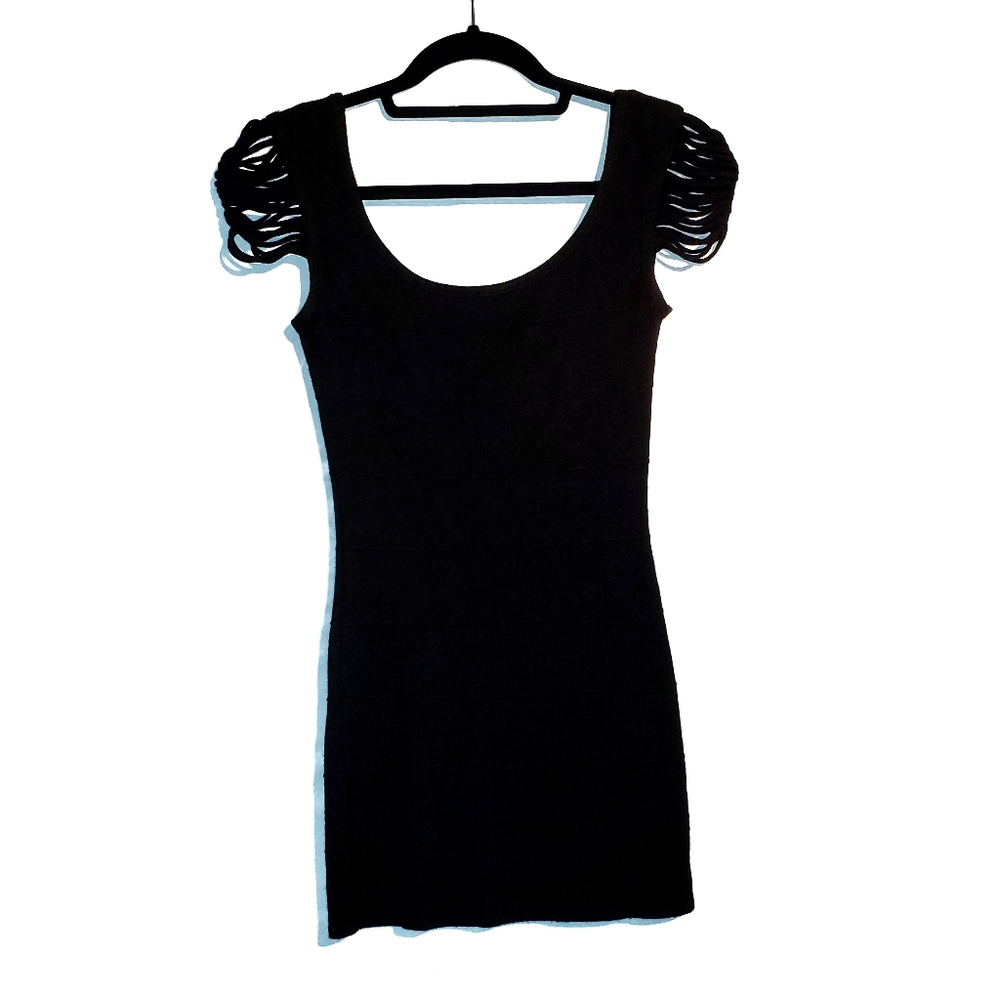 Sexy Black Curve Fit Knit Dress with Fringe